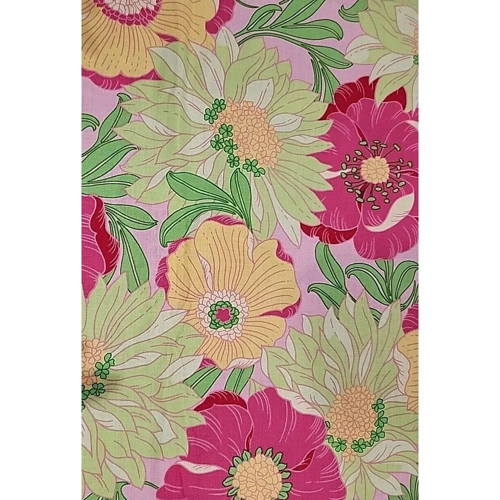 3.5 yds Cranston Hot Pink Yellow Green Hawaiian Hibiscus Floral Fabric Cotton - Picture 1 of 7